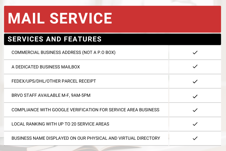 MS Features mailbox service, business mailbox, virtual office sarasota